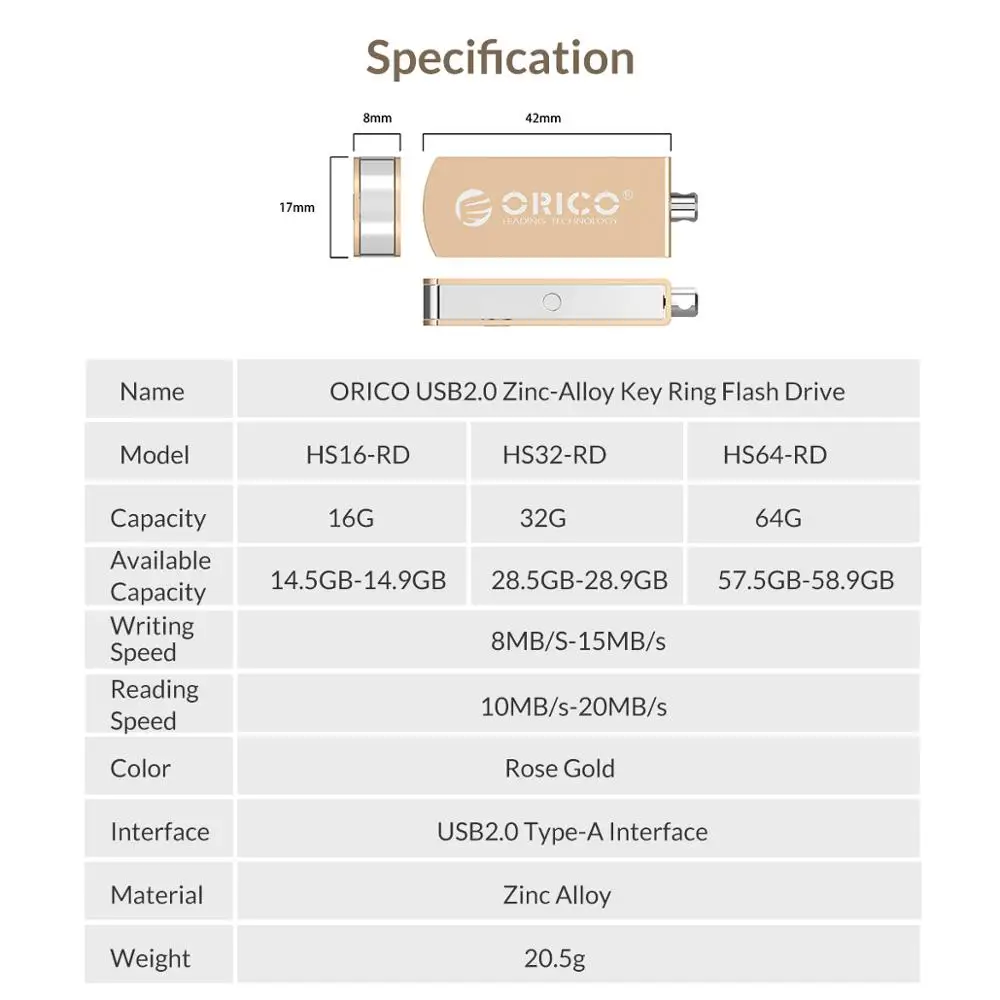 USB флеш накопитель ORICO 2 0 64 ГБ 32 16 U диск Флешка из цинкового сплава с кольцом для