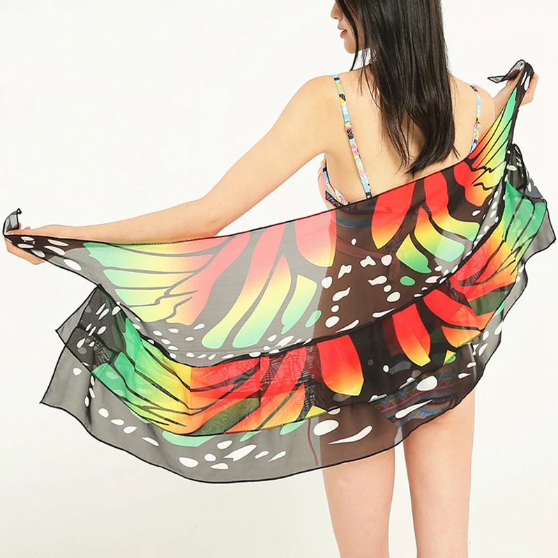 Женское сексуальное Двухслойное шифоновое пляжное платье накидка с накидкой и