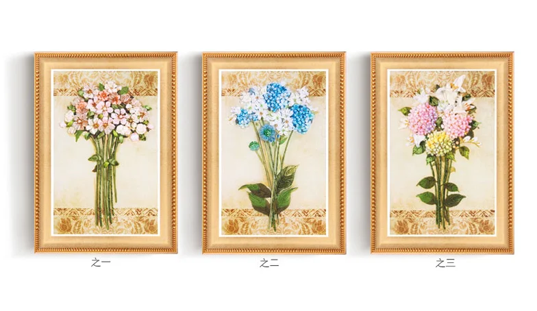 

50x30cm 3D Plant flowers Ribbon embroidery kit stain painting set handcraft kit DIY handmade needlework art home decor