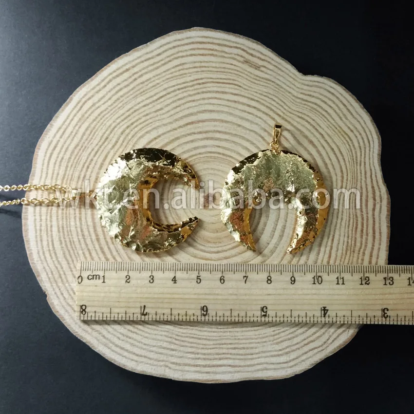 

WT-N626 Wholesale new arrival natural indian stone electroplated full gold half moon shape necklace for women