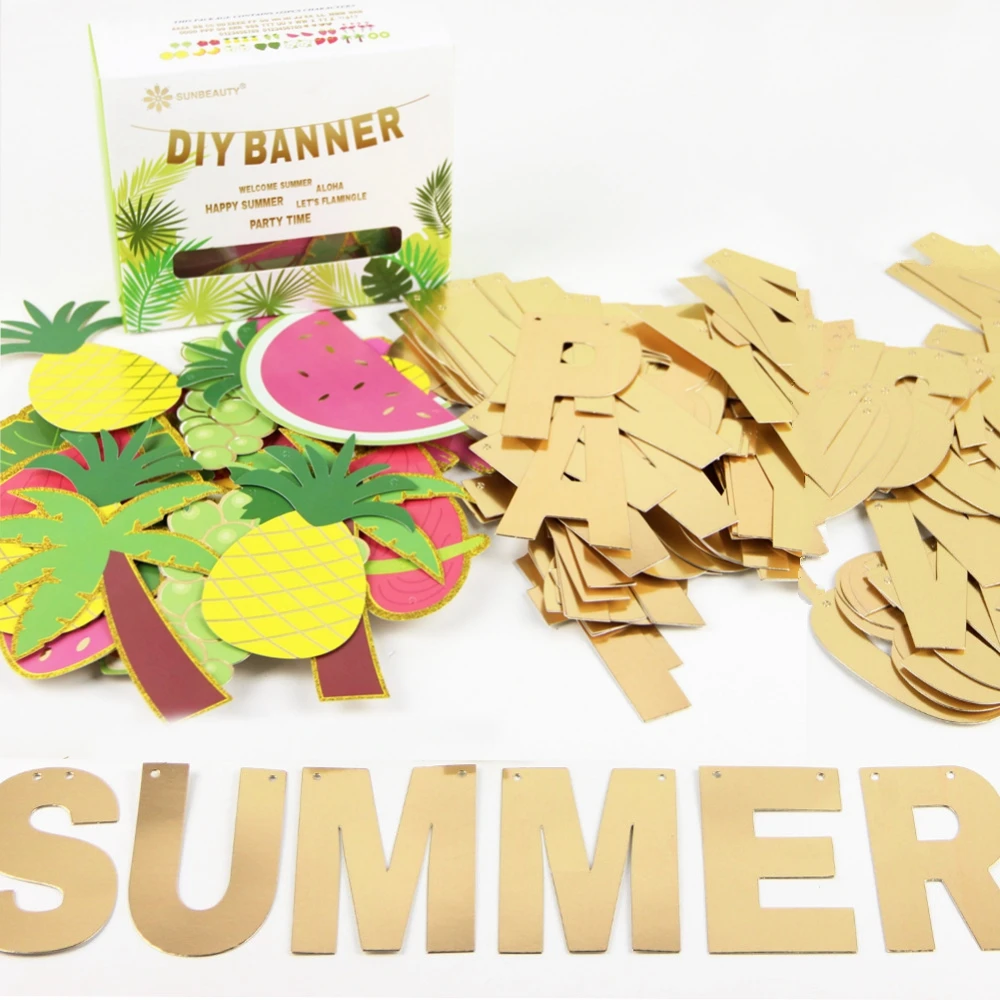 Custom Banner&Fruits Kit DIY Summer Beach Garland Pineapple Tropical Hawaiian Birthday Showers Pool Party Flamingo | Дом и сад