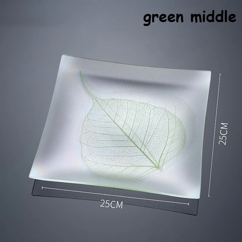 Green leaf Закаленное стекло стейк фрукты тарелка Microwavable стекло десерт торт блюдо в стиле вестерн Ресторан Еда поднос бытовой для завтрака - Цвет: Green leaf