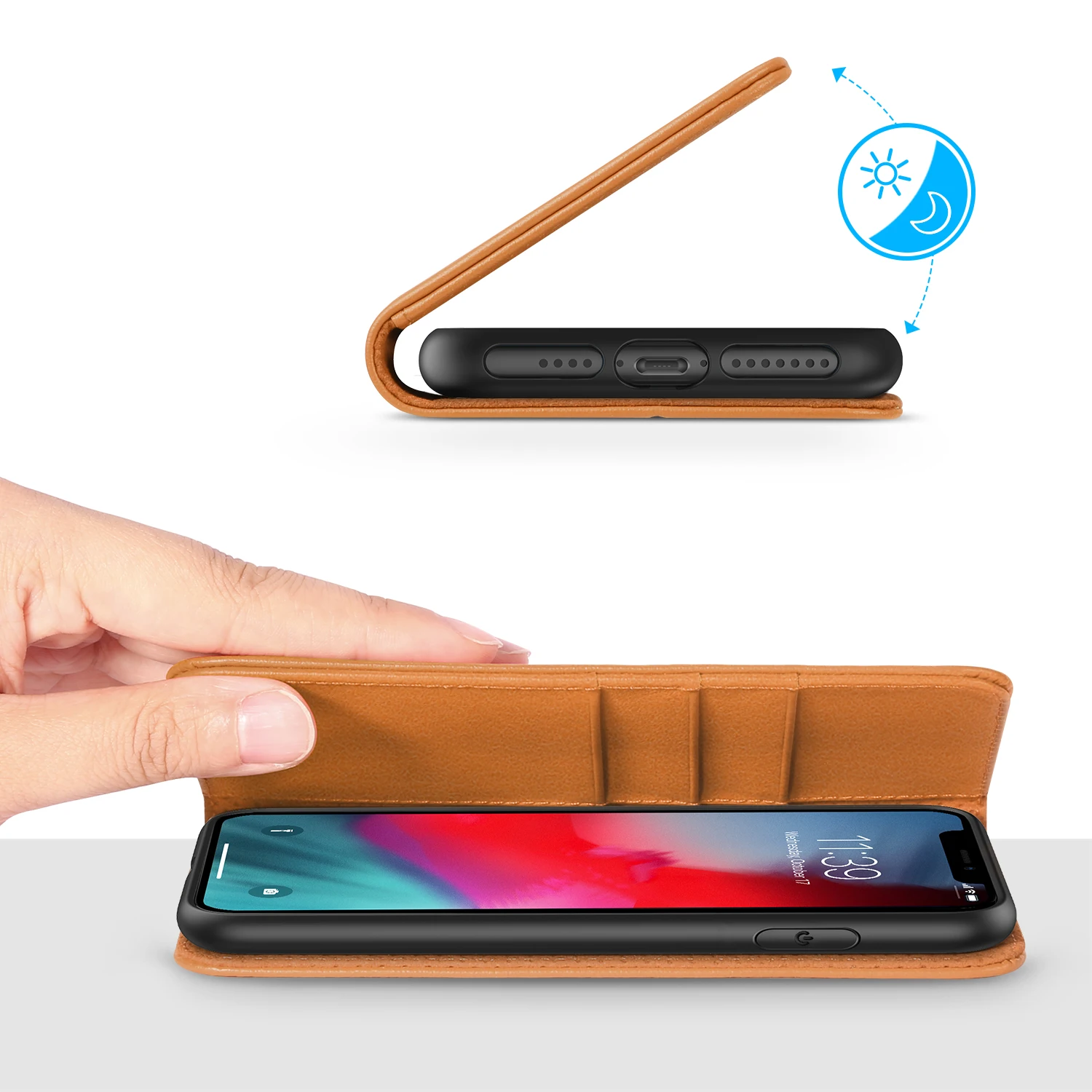 Чехол бумажник SHIELDON для iPhone XS max【натуральная кожа слоты карт ID держатель