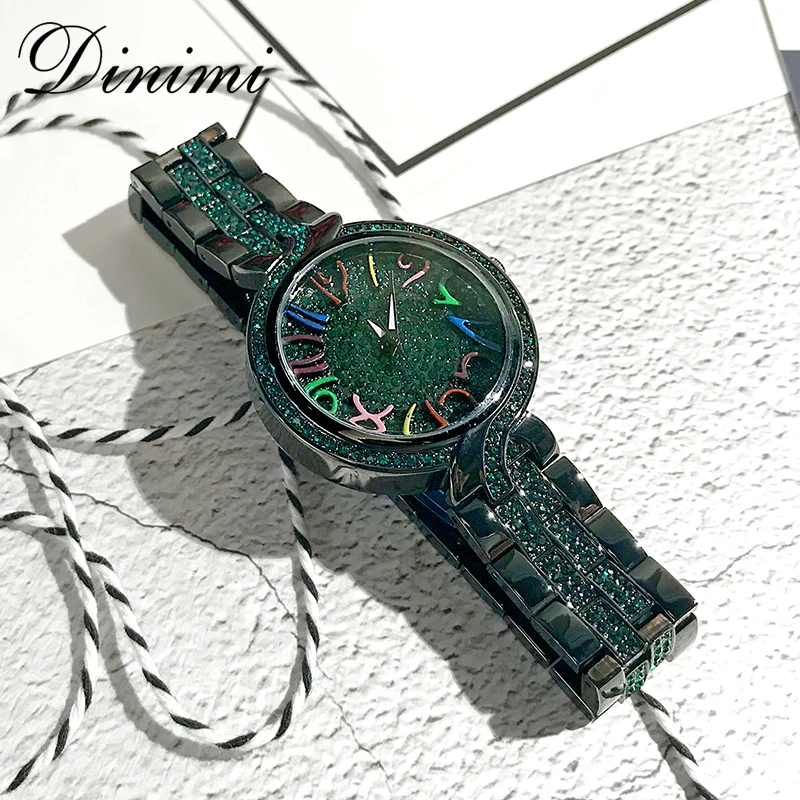 Dimini модные роскошные женские часы со стразами блестящие кварцевые наручные из