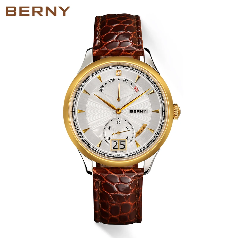 Berny, мужские часы, 18 К, золотые, бизнес класса, Роскошные, кварцевые часы, Relogio masculino, Montre Erkek, reloj hombre, kol saat, швейцарские, MOVE, Мужские T