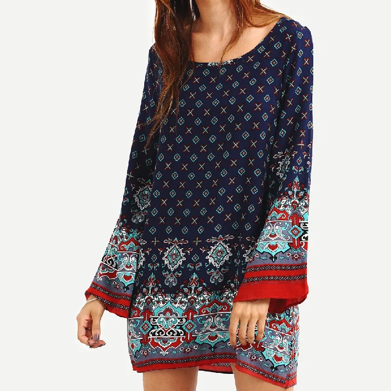 Женская блузка с длинным рукавом Boho винтажная цветочным принтом|neck blouse|blouses topsround