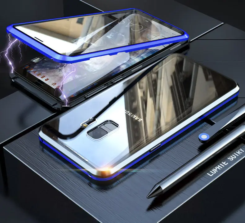 Black and Blue Передний и задний стеклянный чехол для samsung S10 чехол Note 9 8 металлические задние Чехлы для Galaxy S10 Plus чехол для samsung S9Plus чехол S S8 - Цвет: Black and Blue