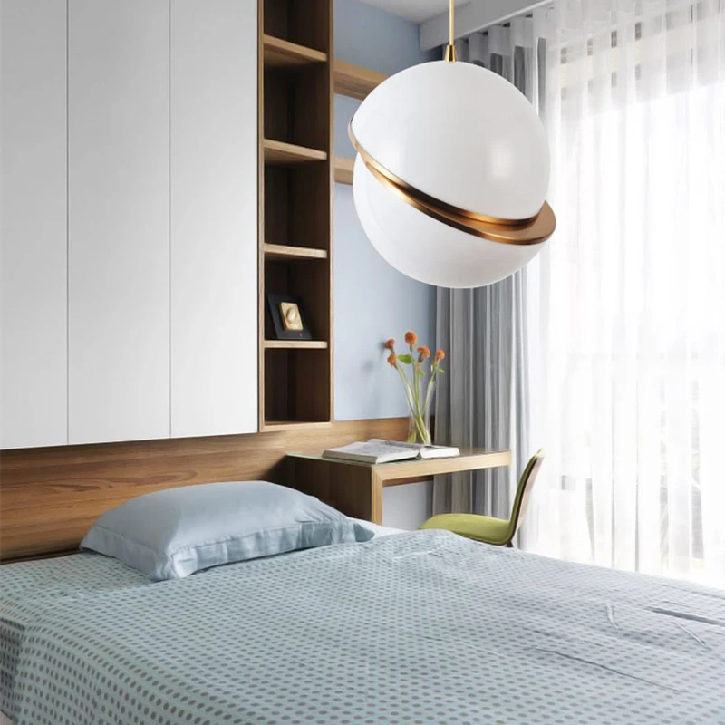 

wongshi Modern Acrylic Ball Copper Pendant Light Creative Restaurant bedroom bedside balcony Decor Art pendant Lamp