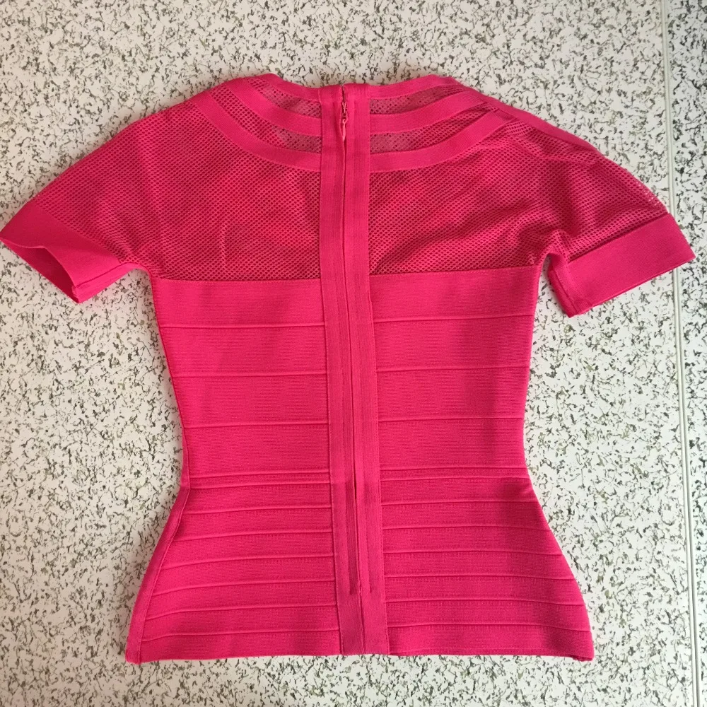 Женский топ с круглым вырезом розовый сетчатый Длинный Сексуальный облегающий