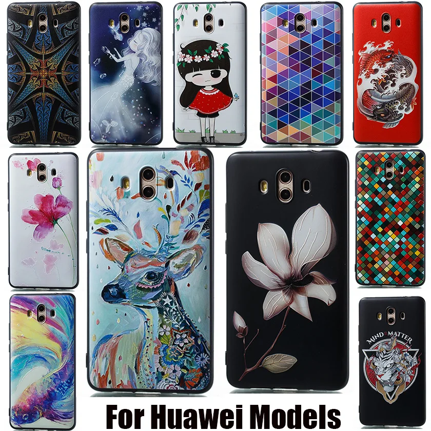Embossed Cases For Huawei P8 Lite 2017 P9 lite Mini P10 Plus Painted Covers Nova 2s 2i 2 Mate 9 Pro 8 SE Shell |