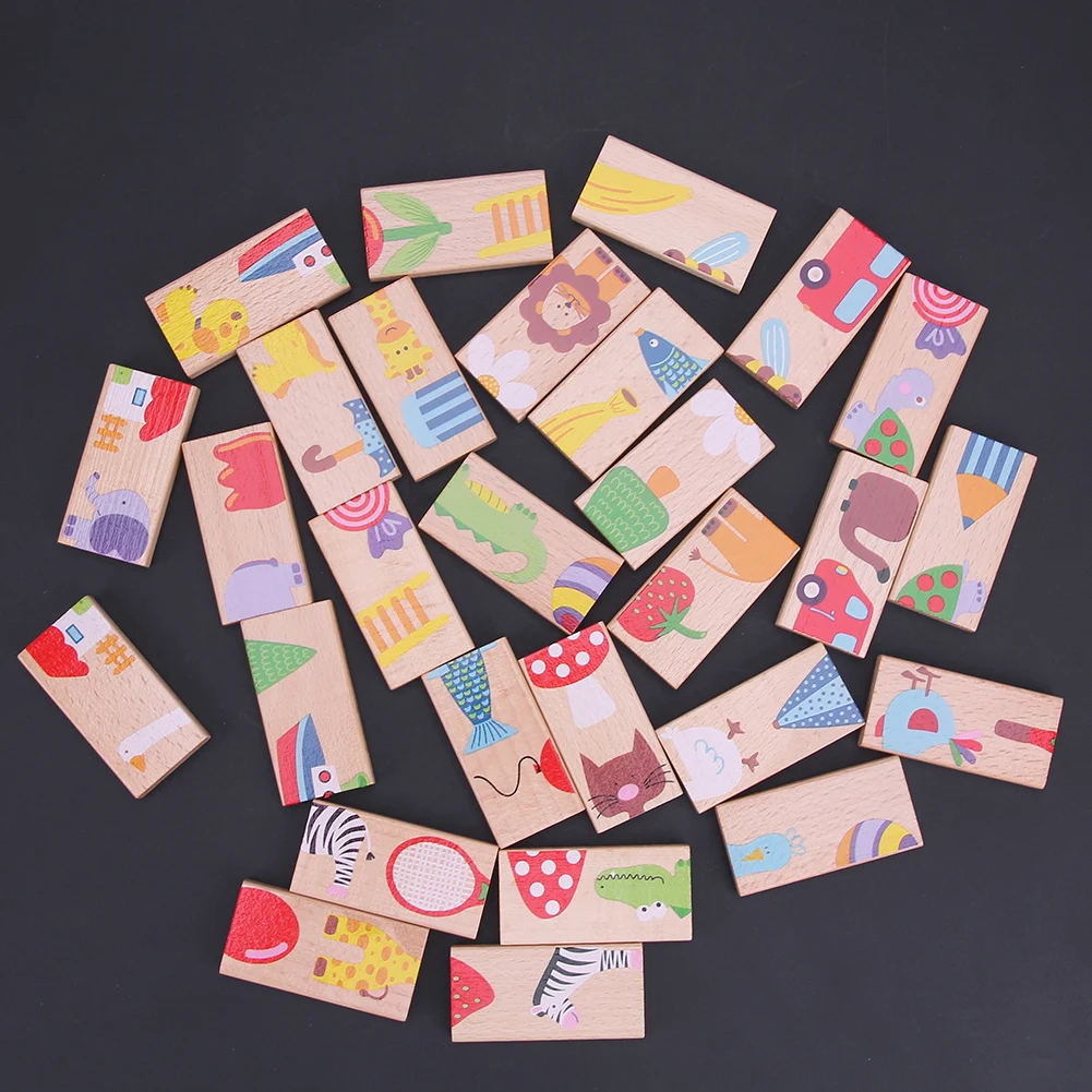 28 шт./компл. креативные деревянные игрушки домино животных цветные головоломки