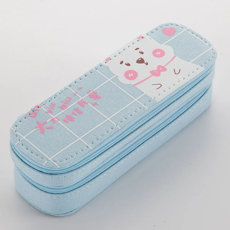 cute dog light blue Чехол для карандашей ярких цветов, 2 слоя, коробка для ручек, мультяшная сумка для карандашей с фруктами, милый органайзер для канцелярских принадлежностей, Подарочная коробка для школьницы, чехол - Цвет: cute dog light blue