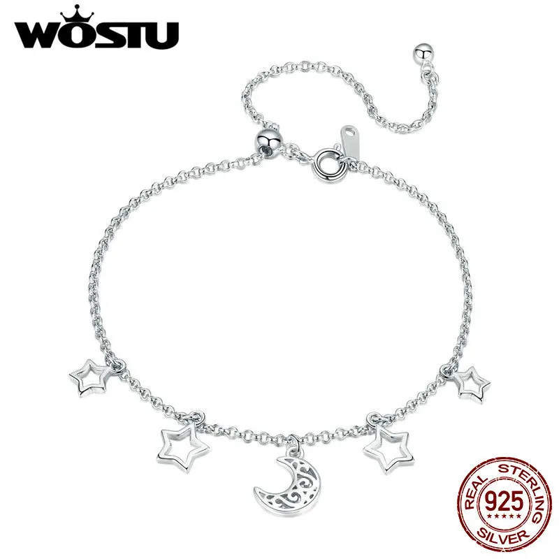 Женский Регулируемый браслет WOSTU из настоящего серебра 925 пробы с цепочкой в виде