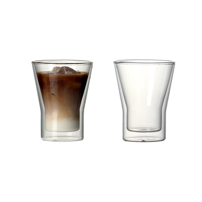 Набор из 2 шт. 250/350ml Новая мода с двойными стенками, кофейная чашка жаропрочного боросиликатного стекла на позднюю смешанные чашка для питья 8,5/12 унций - Цвет: 250ML  2PCS