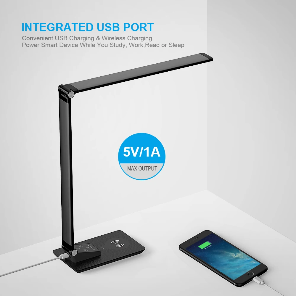 Настольная лампа Brilex с usb-зарядным портом Беспроводная зарядка 3 режима 5 режимов