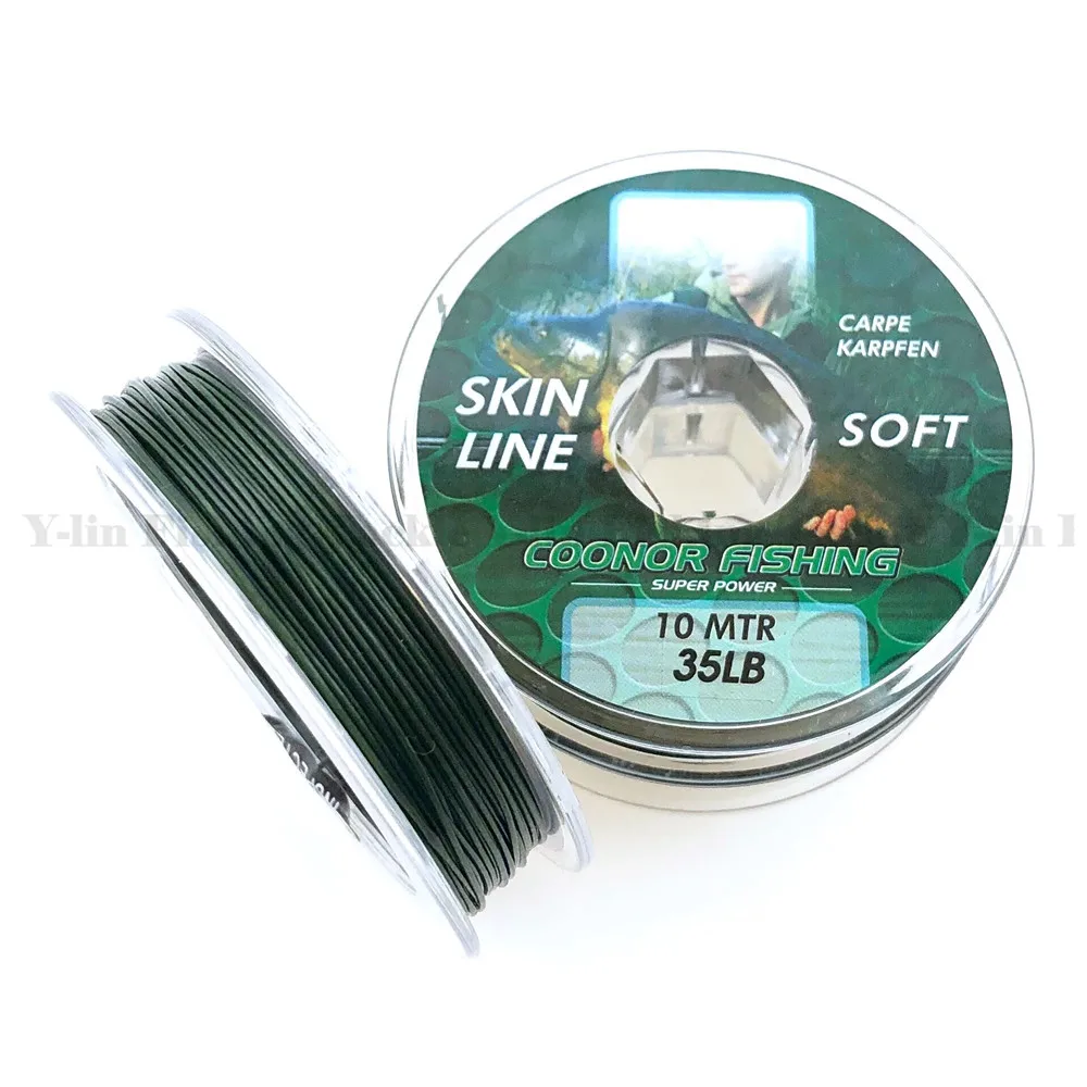 10m Carp fishing line green Coated Braid HookLink lead core leader for hair rigs quick sinking skin 15LB 25LB 35LB | Спорт и