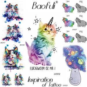 Временные Мультяшные животные, татуировки, флэш-Кот, единорог, водные переводки, наклейки для девочек, подарки на день рождения, боди-арт, руки, тату