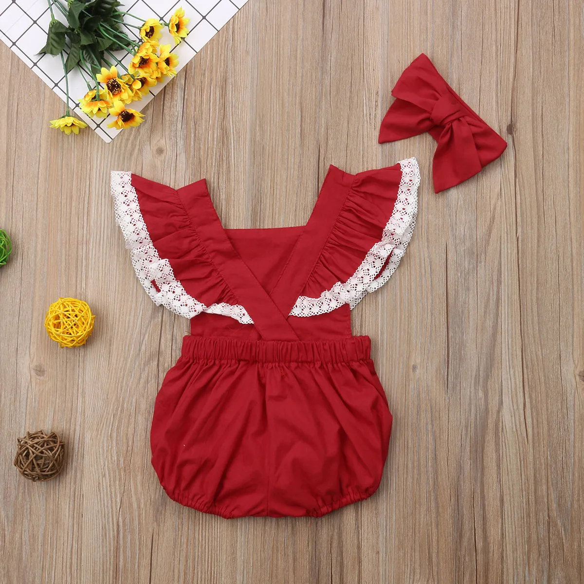 Рождественская Одежда для новорожденных девочек хлопковое Кружевное боди милая