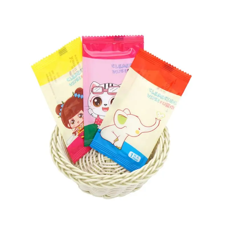10Pcs Disposable Restaurant Internet Bar Dining Non-Woven Fabric Wet Wipes Tissue Towel Cute Cartoon Logo Individually Wrapped | Красота и