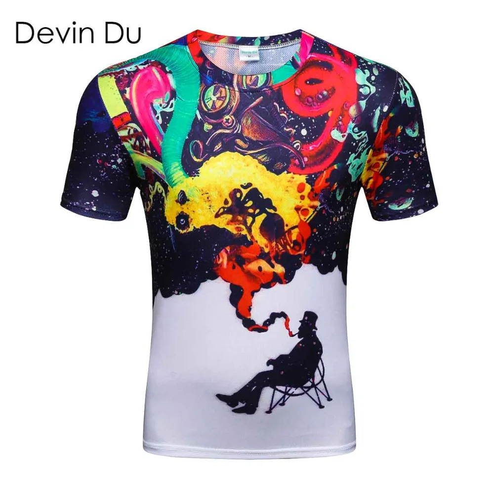 Бренд Devin Du Мода 2017 мужские 3D Цветные дымчатые футболки с принтом Homme топы высокое