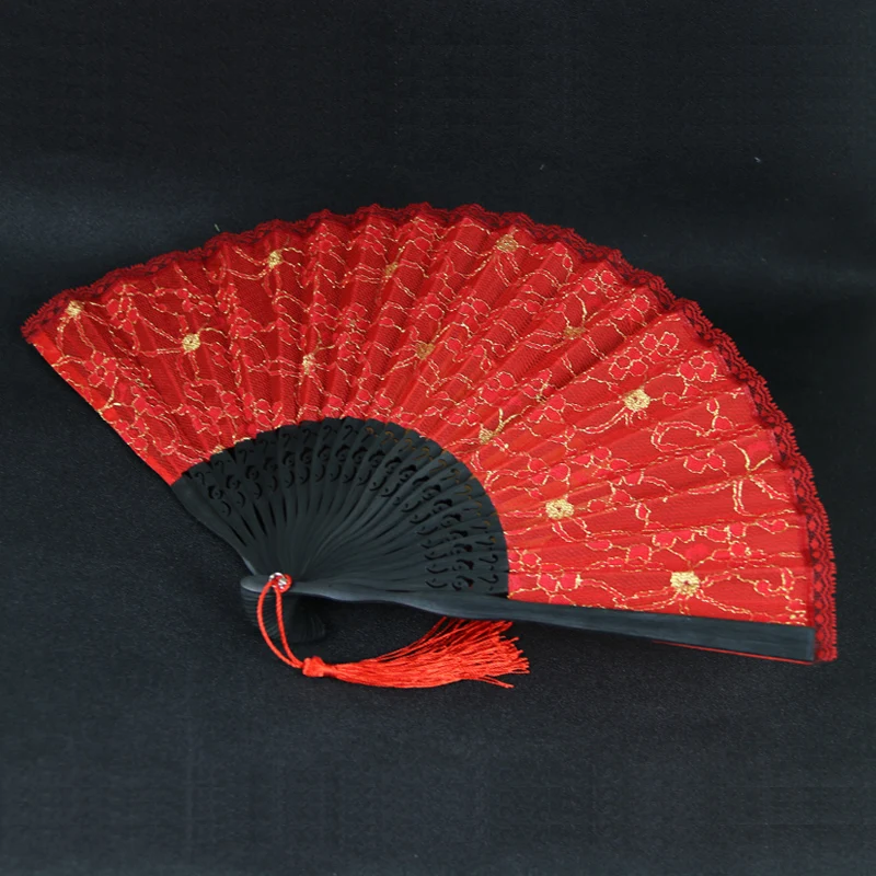 Weilong/ 2017 Free Hotline High-grade Lace Bamboo Fan Red GYS902-4 |