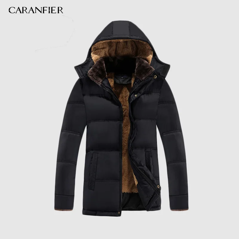 Черный CARANFIER новые зимние длинные пальто для мужчин теплая Повседневная куртка Верхняя одежда модные толстые парки брендовая одежда Высокое качество парка для мужчин 3XL - Цвет: Черный