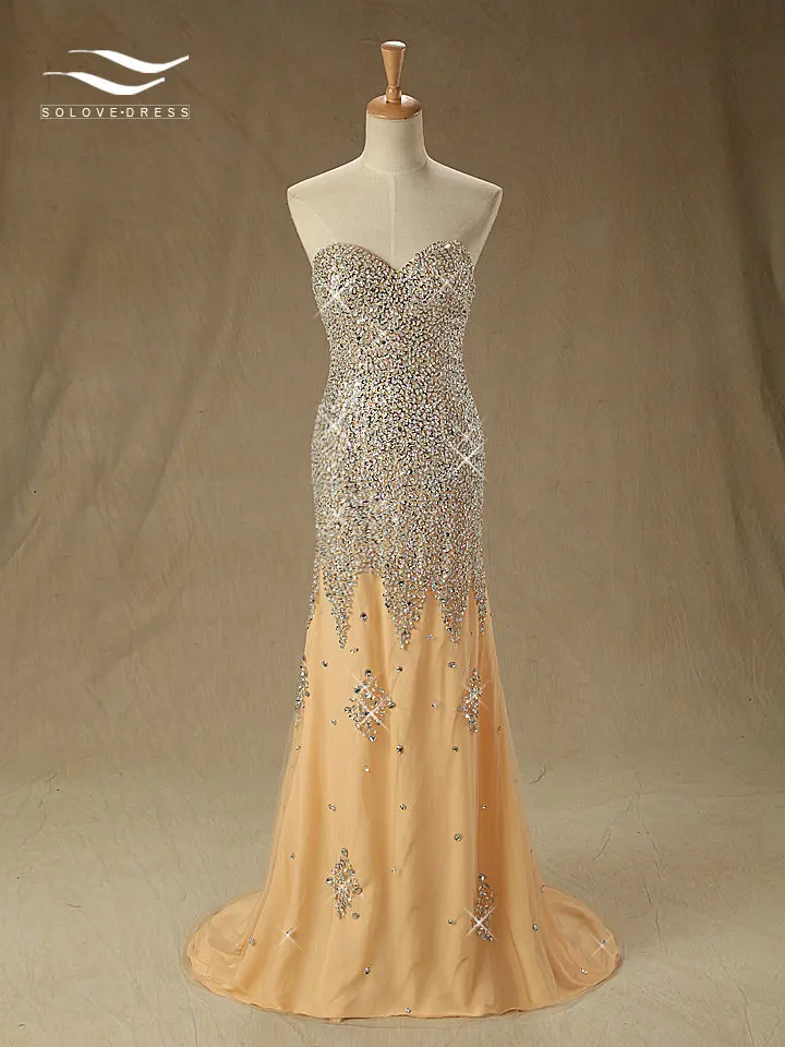 

Solovedress Tulle Sleeveless Beads and Sequins Prom Dress Evening Party Dress Mermaid Formal Gown vestido de festa longo SL-P14