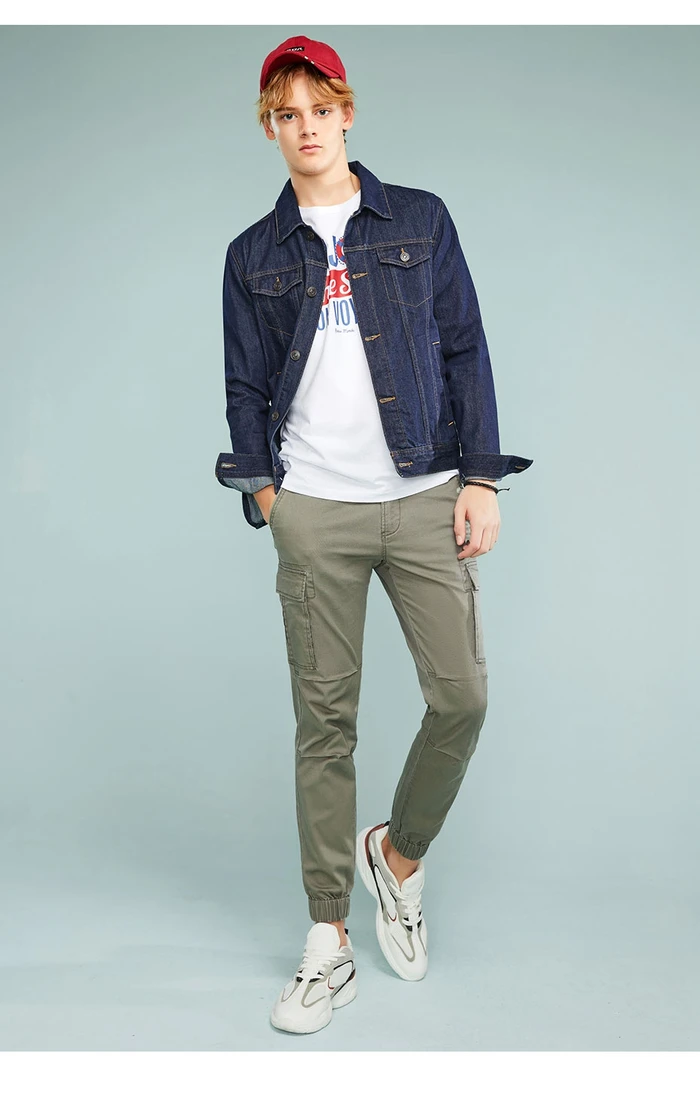 Giordano Эластичные мужские хлопчатобумажные джинсовые брюки с боковыми карманами на коленях