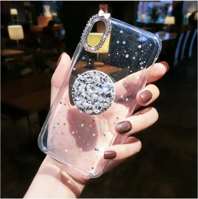 Роскошный модный чехол со стразами для телефона iPhone Xs max 6 7 8 plus Ювелирный Прозрачный мобильный телефон tide