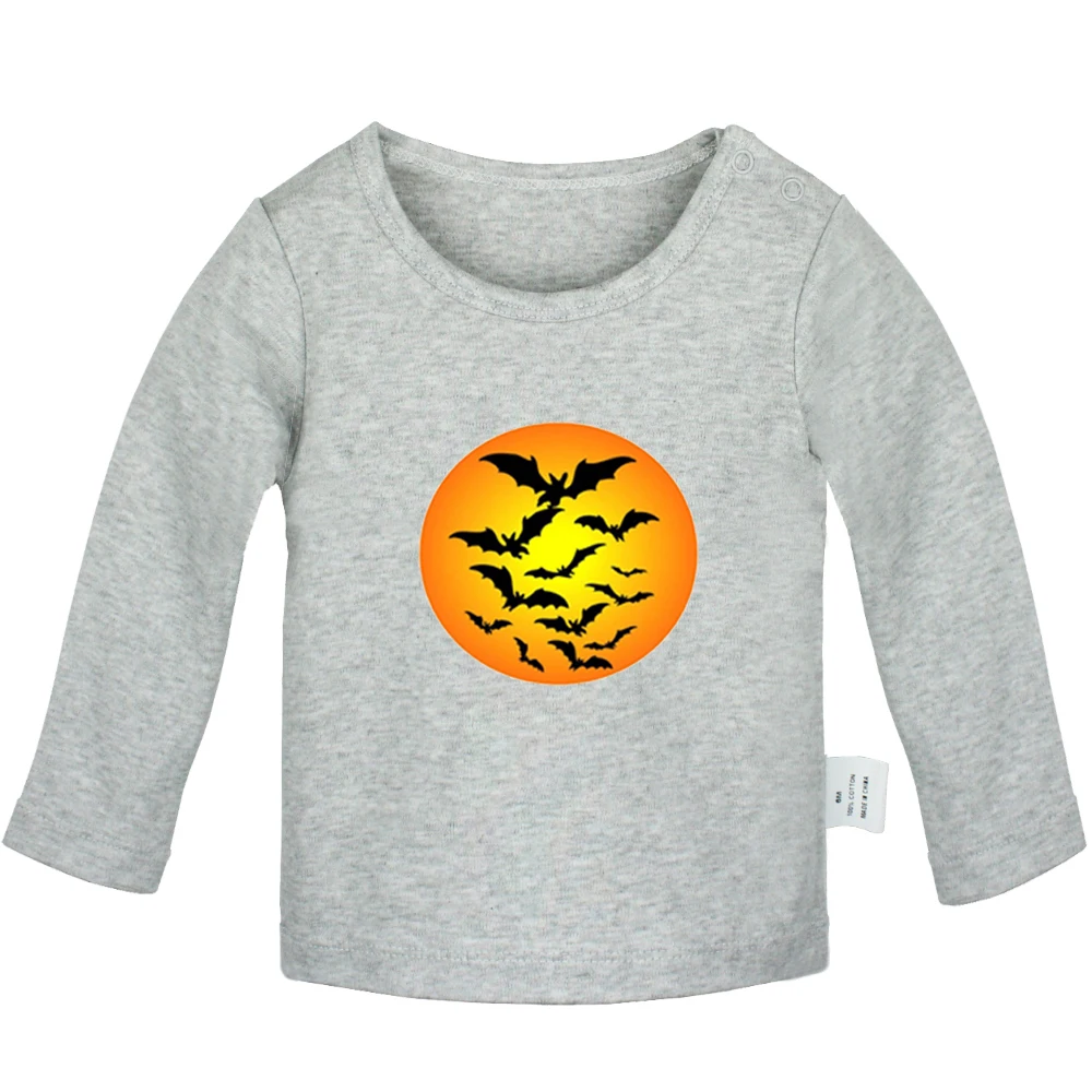 Halloween Black Bat Flying Witch evil pumpkin lantern Newborn Baby T-Shirts Toddler Graphic Long Sleeve Solid color Tee Tops |