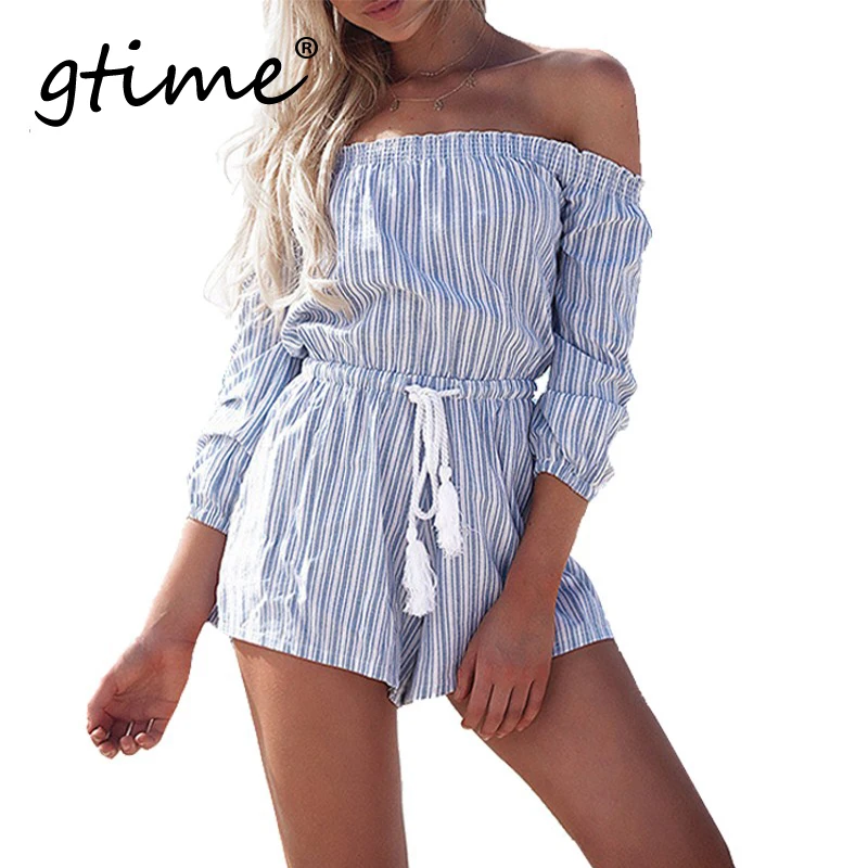 GTIME/дропшиппинг сексуальное платье с открытыми плечами в синюю полоску Для