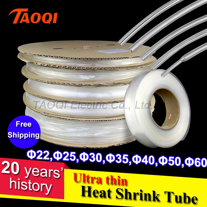

Free Shipping 1Meter 2:1 Clear Heat Shrink Tube transparent 22mm 25mm 30mm 35mm 40mm 50mm 60mm thin Heatshrink Tubing wrap