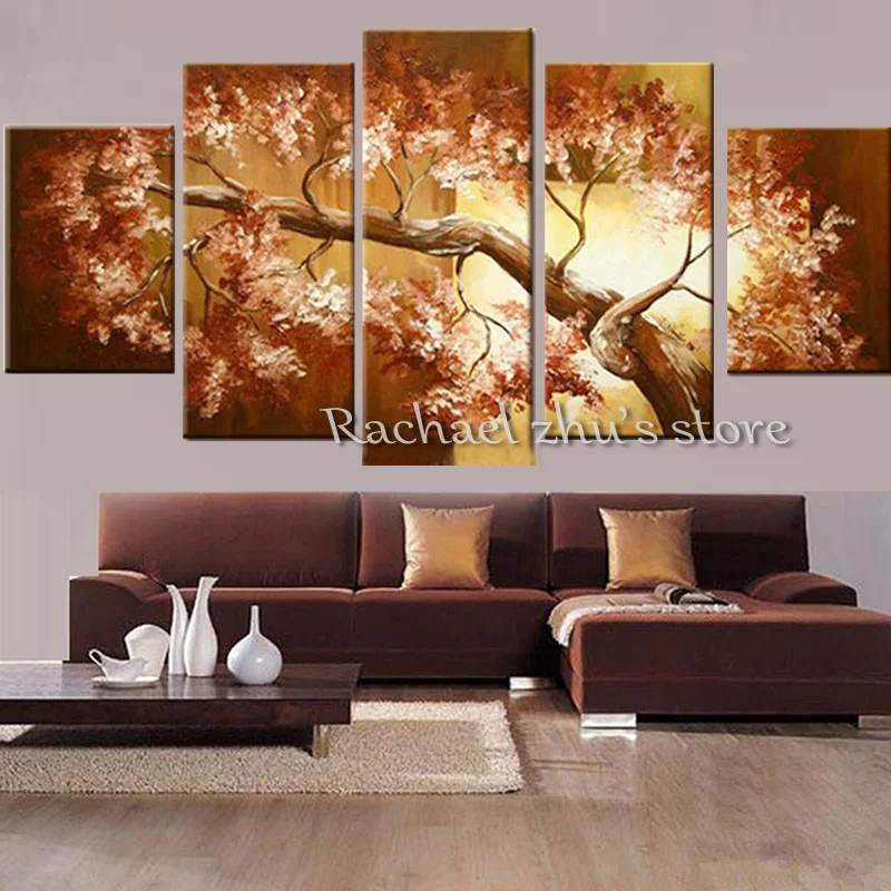 Ручная роспись абстрактный цветок дерево пейзаж картина маслом на холсте 5 шт.