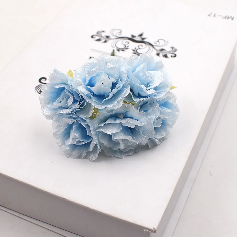 6 шт./лот, искусственный цветок, шелк, высокое качество, букет роз для свадебного украшения, сделай сам, венок, подарок, скрапбукинг, ремесло, цветок - Цвет: Небесно-голубой