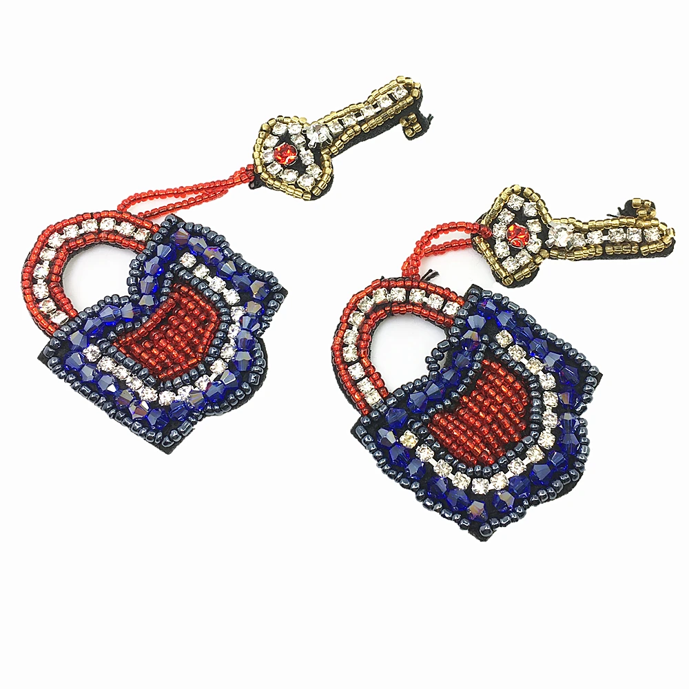 5 шт. Пришивные патчи с ключом украшенные кристаллами и бусинами для одежды обуви