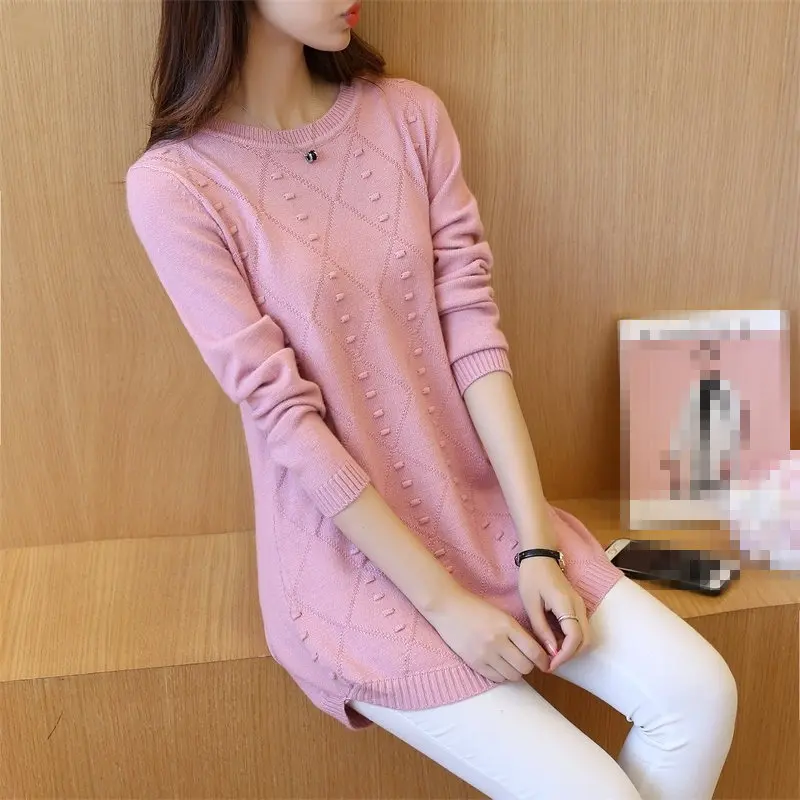 Autumn New Loose Women Sweater Long O-Neck Solid Color Bottoming Plus Size Knitted Femme Warm Was Thin Winter MZ2992 | Женская одежда