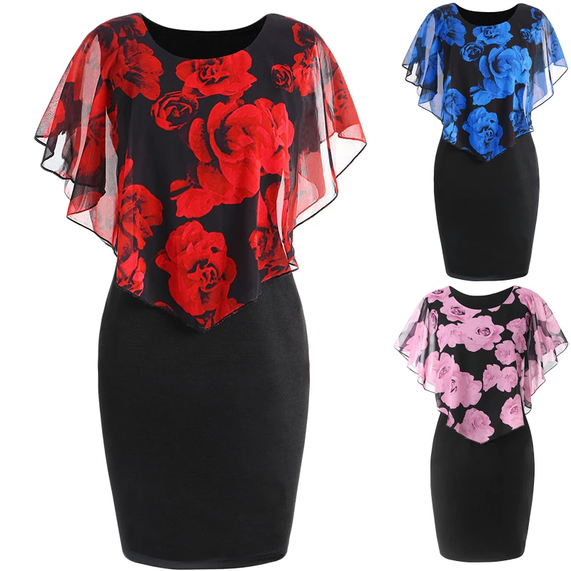 Розовое платье с цветочным рисунком на День святого Валентина шифоновое