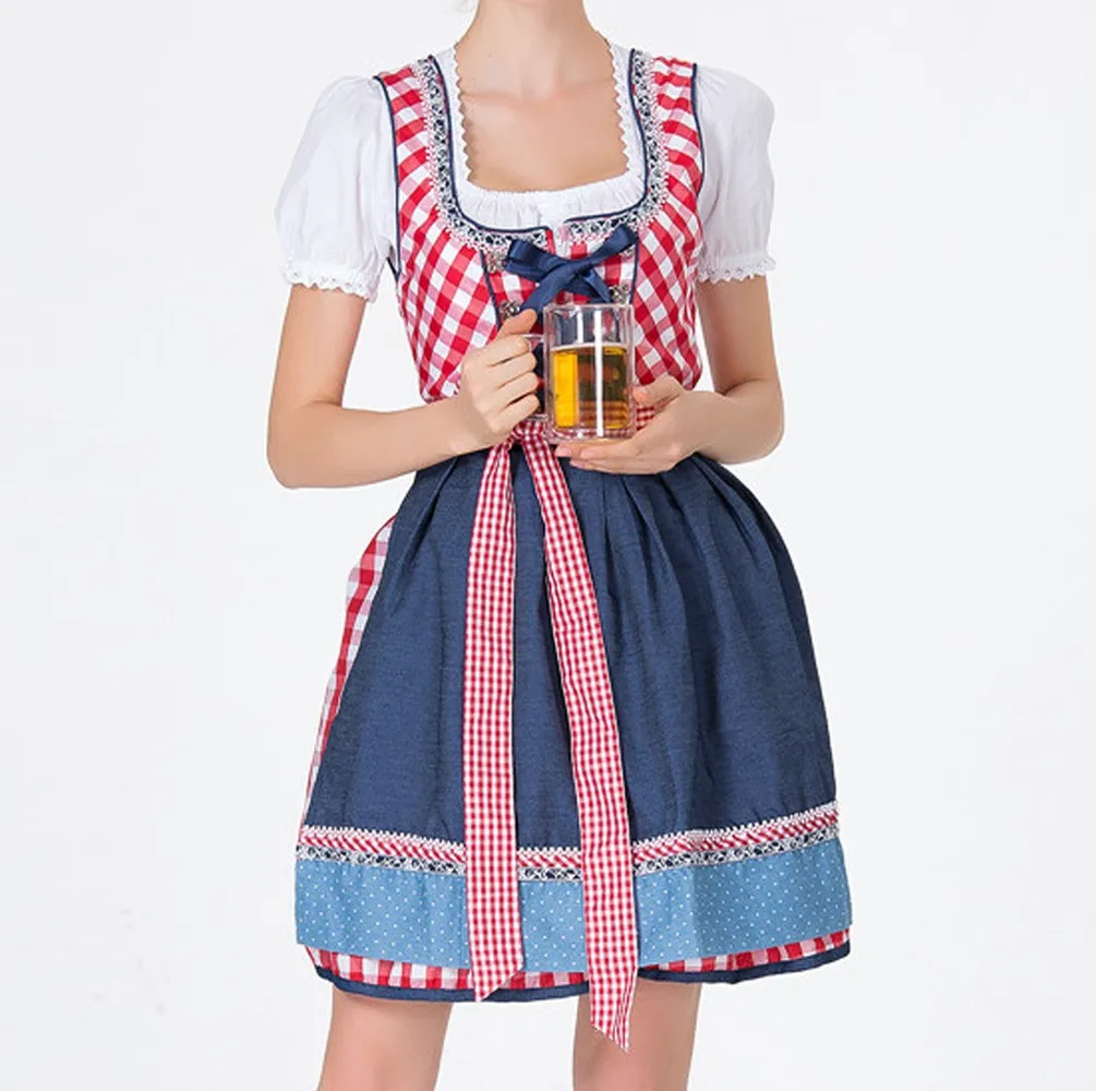 Женский бандажный фартук Bavarian Oktoberfest костюмы барменов Dirndl клетчатое платье