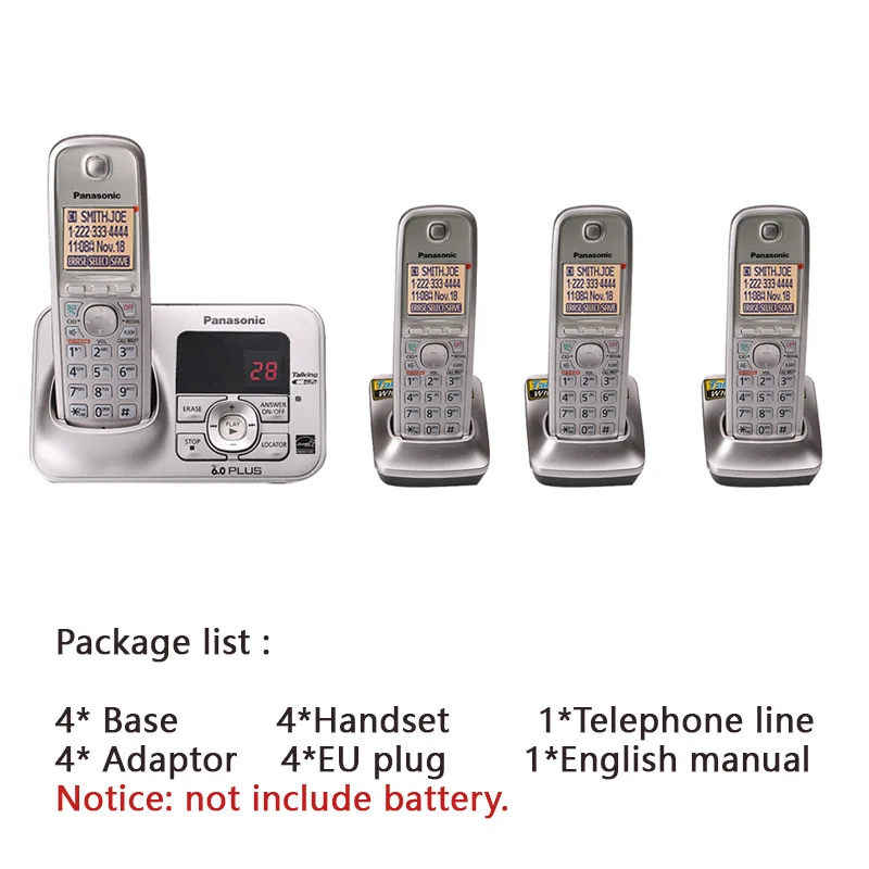 Four Handsets Silver Цифровой беспроводной телефон с внутренней голосовой почтой, ЖК-стационарный беспроводной телефон для офиса, дома, бизнеса, серебряный - Цвет: Four Handsets Silver