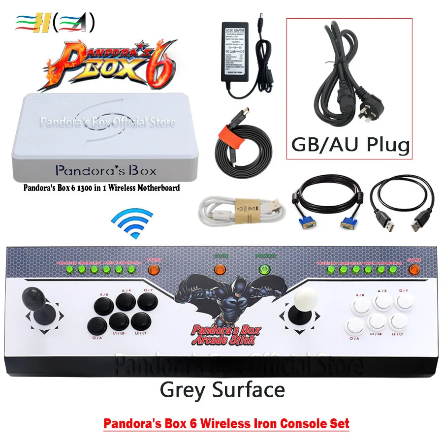 grey GB plug 3а оригинальная игра Pandora's Box 6 1300 в 1 беспроводной аркадный джойстик 2 игрока железная консоль Комплект HDMI VGA usb для ПК ТВ ps3 Tekken - Цвет: grey GB plug