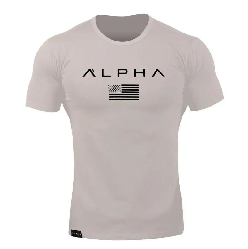 picture color ALPHA летняя Новинка Мужская хлопковая футболка с коротким рукавом Фитнес Бодибилдинг футболки мужские брендовые Топы модная повседневная одежда - Цвет: picture color