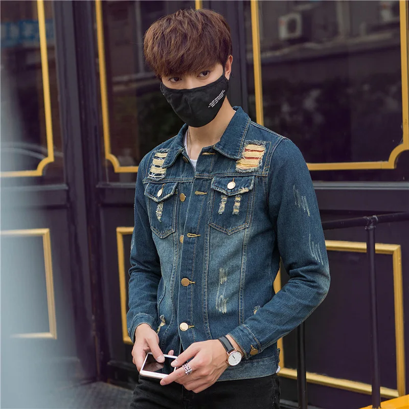 Mr. nut Мужская джинсовая куртка Корейская тонкая молодежная с дырками