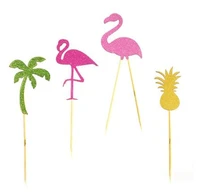 flamingo pineapple cake toppers bbq hawaiian tropical summer party food cocktail wedding birthday cupcake stick topper decor