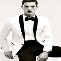 custom made white tuxedo jacket black shawl lapel black pants white wedding tuxedos for menbespoke groom tuxedo