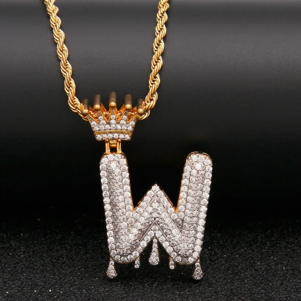BLING KING капельная Корона буквы имя ожерелье Iced Out кубический цирконий 26 Английский пузырь начальные буквы Подвеска Украшения Подарки