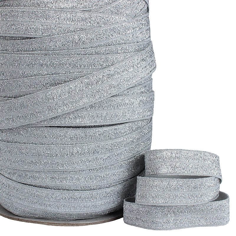 

Grey metallic thread fold over elastic by free shipping