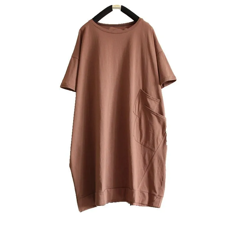 

Free shipping summer plus size women t shirt loose v-neck baggy short-sleeve t-shirt cotton pockets casual shirts chest 138cm