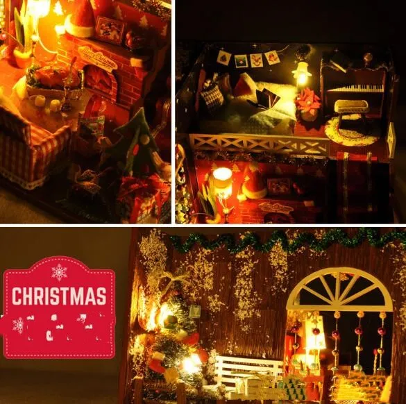 Светодиодный светильник ручной работы мебель для кукольного дома Miniatura Diy рождественские кукольные домики деревянные игрушки для детей взр... от AliExpress WW
