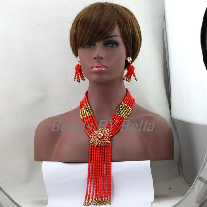 Стильный красный Африканский костюм ювелирный набор Дубай 2017 Новинка