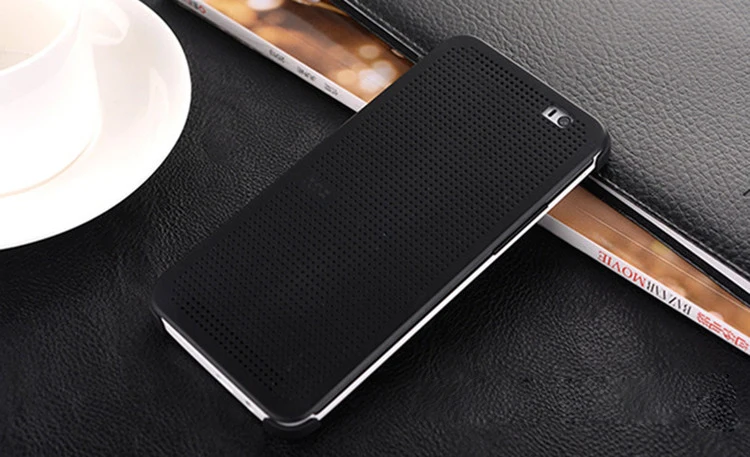 Ультратонкий кожаный флип чехол в горошек для HTC One E8 2014 Новый с функцией